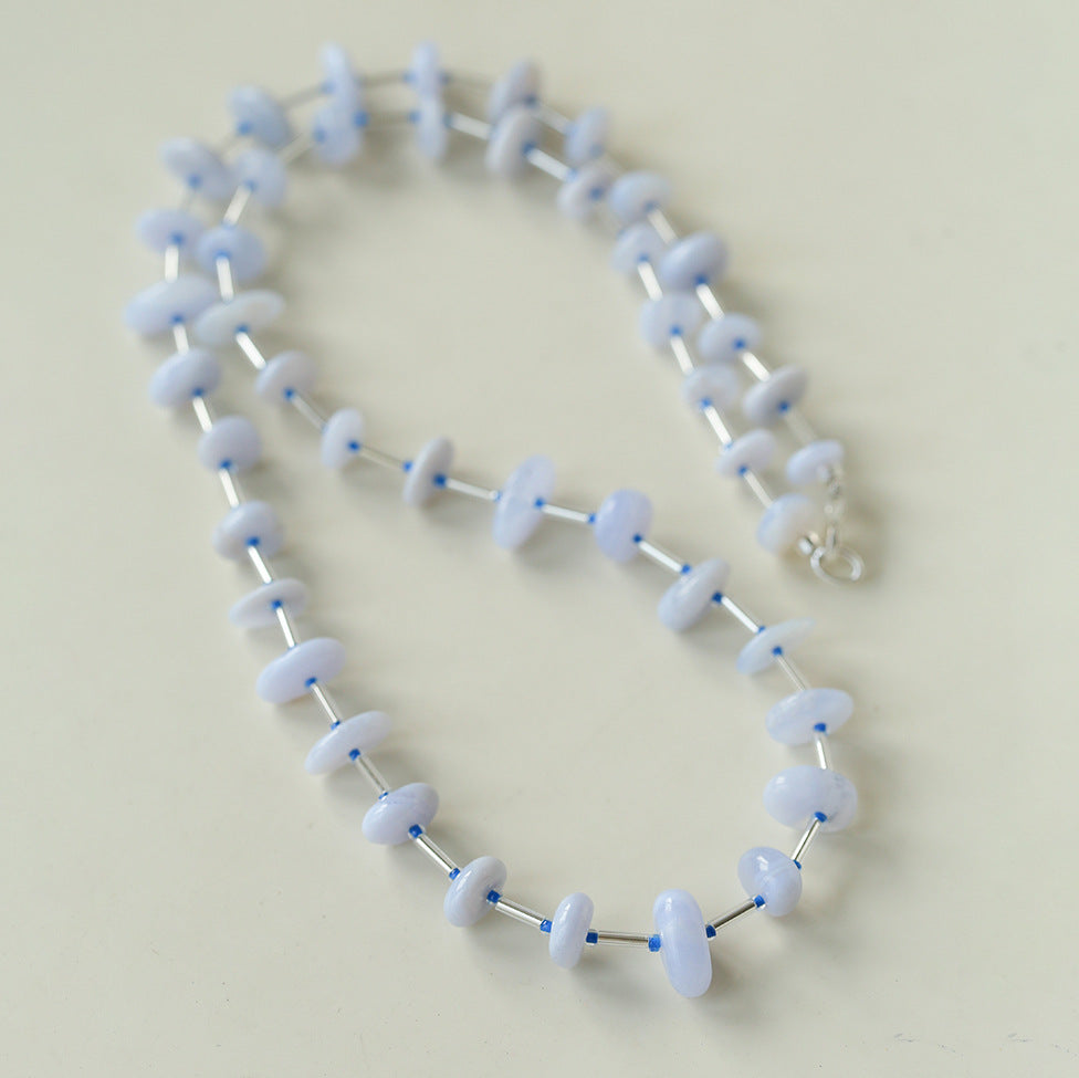 Blue Lace Agate Slice Long Necklace