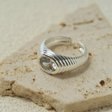 Vintage Ribbed Oval Cubic Zirconia Open Ring