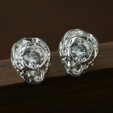 Lava Texture Inlaid Zircon Teardrop Stud Earrings
