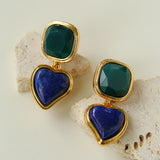 French Vintage Double-Stone Geometric Drop Earrings