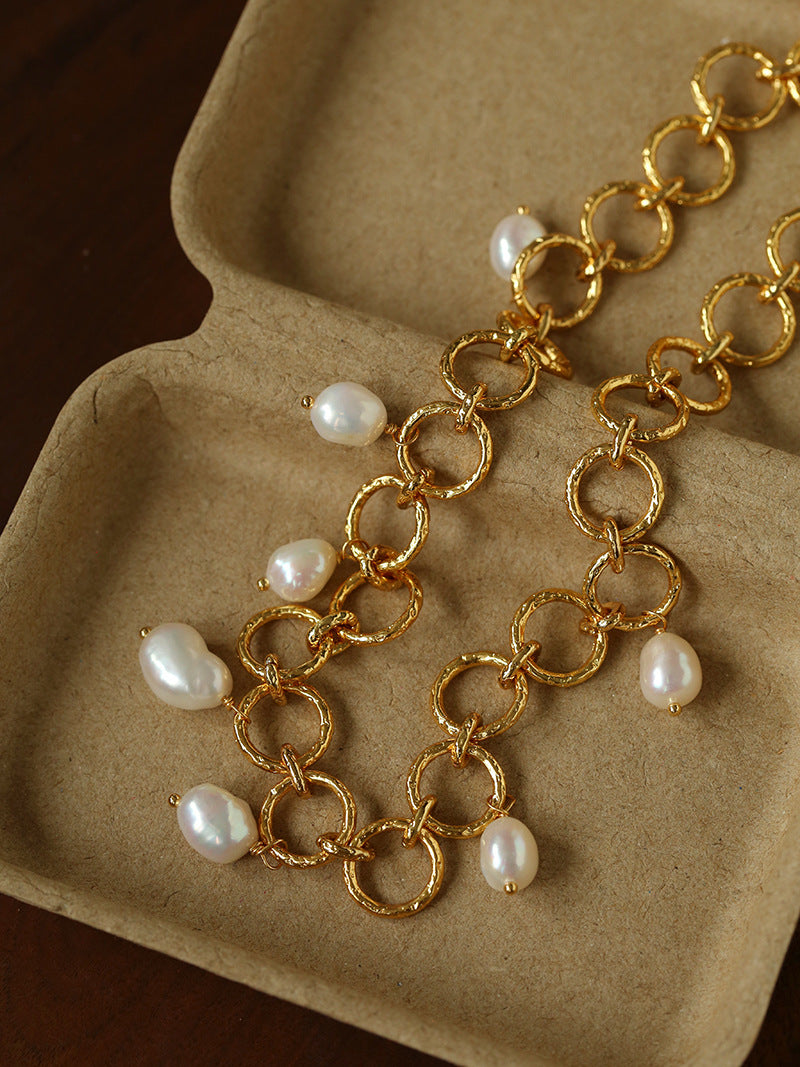 Matching hammered circle link pearl necklace and bracelet