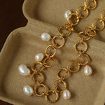 Matching hammered circle link pearl necklace and bracelet