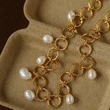 Matching hammered circle link pearl necklace and bracelet