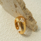 Vintage Ribbed Oval Cubic Zirconia Open Ring