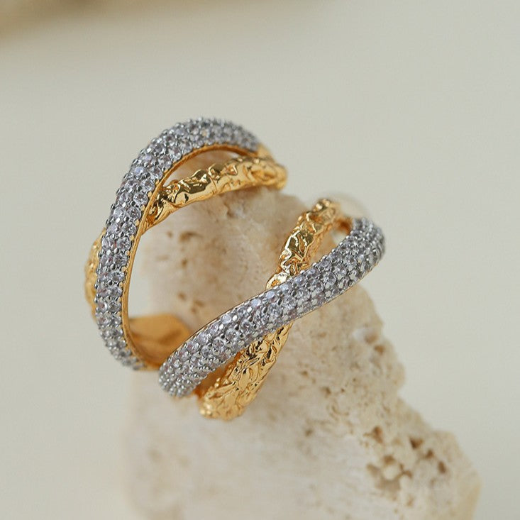 Vintage Two-Tone Pavé Cubic Zirconia Earrings