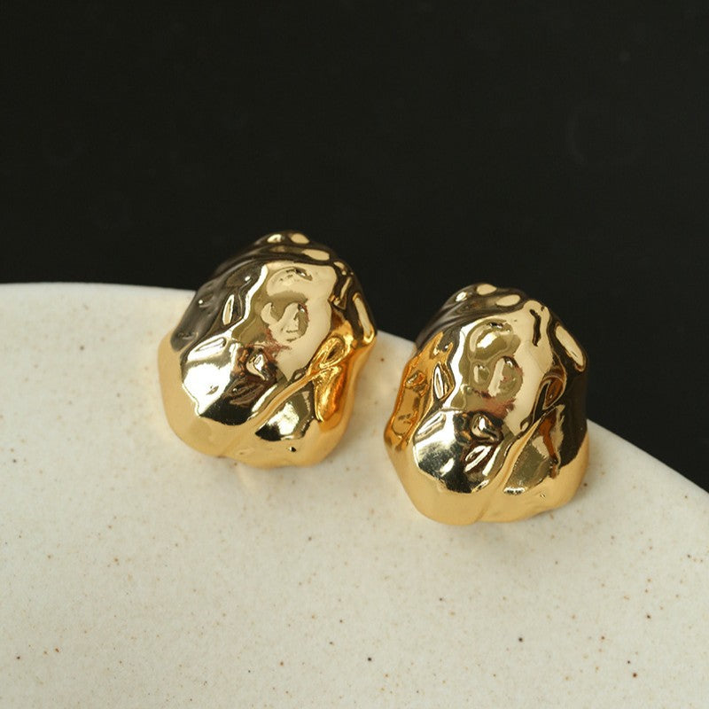 Minimalist Irregular Hammered Lava Stud Earrings