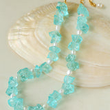 Blue Irregular Glass & Pearl Vacation Collarbone Necklace