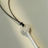 Matte Silver Key Pendant Necklace – Adjustable Black Cord Long Necklace