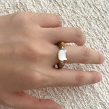 Colorful White Shell Cat‑Head Stretch Beaded Ring