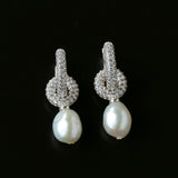 Natural Freshwater Pearl and Cubic Zirconia Interlocking Hoop Earrings