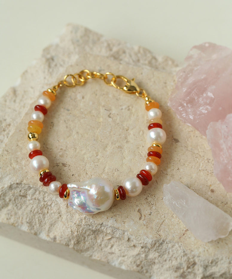 Colorful Beads & Baroque Pearl Twisted Chain Bracelet