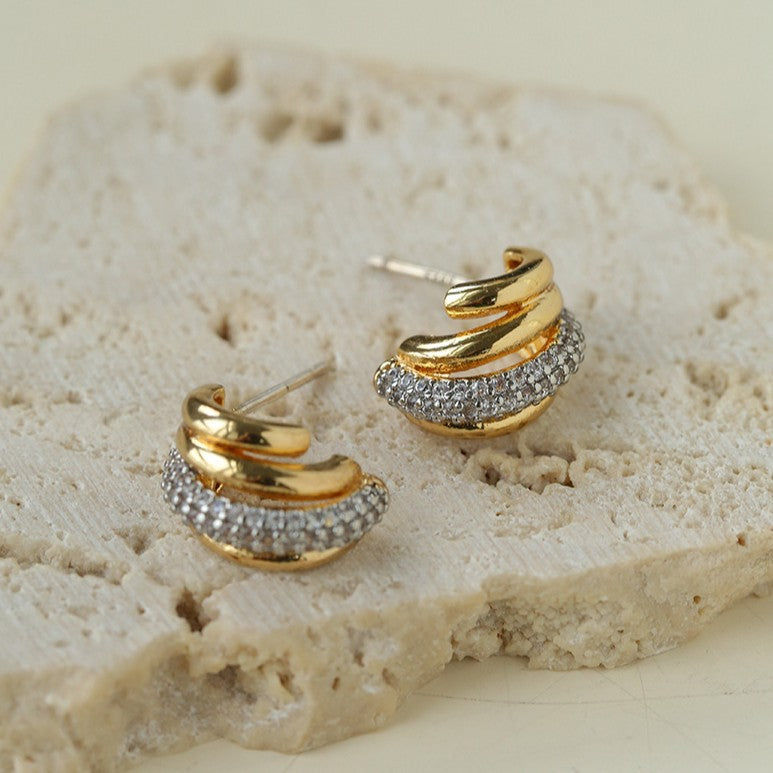 Vintage Two-Tone Pavé Cubic Zirconia Earrings