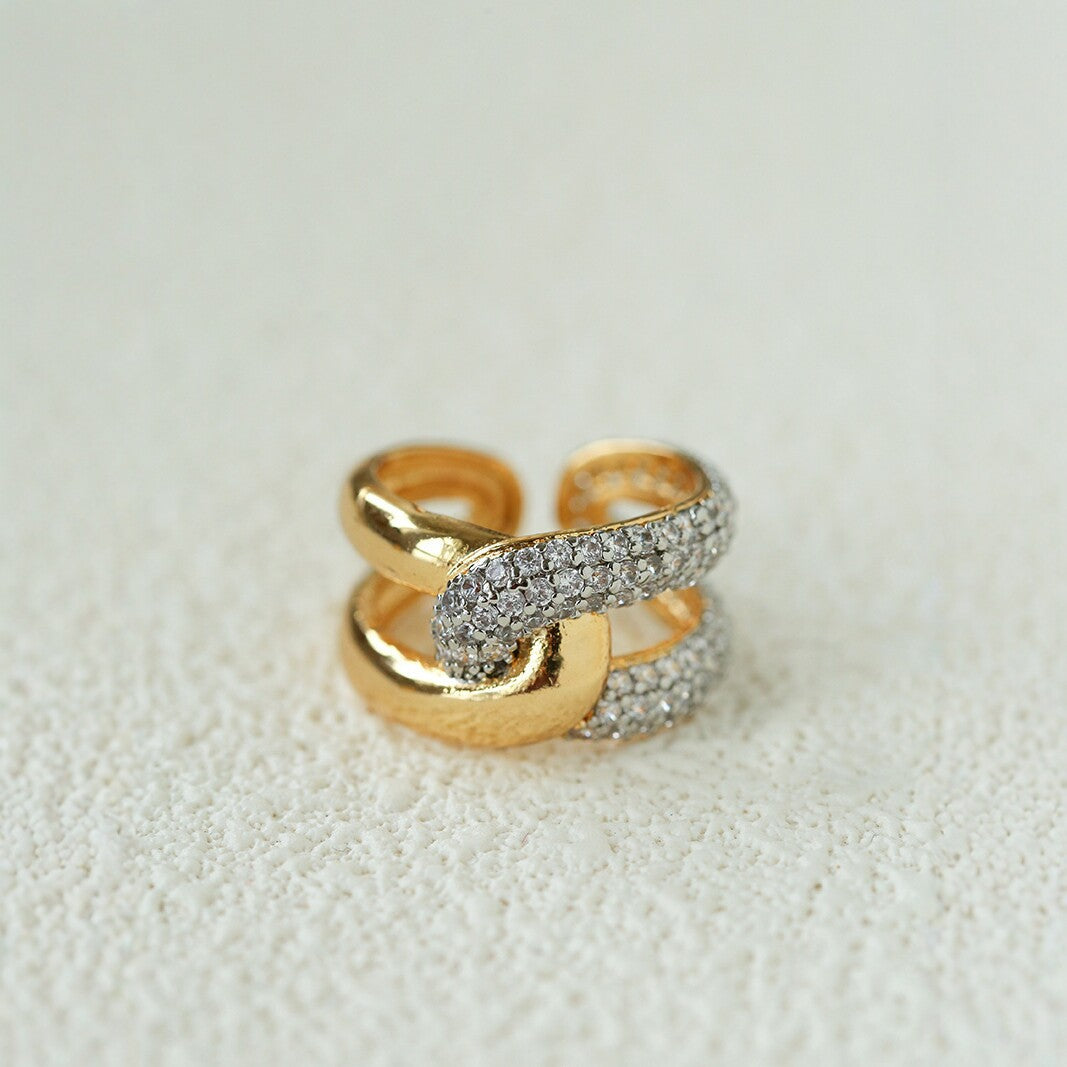 Two-Tone Pavé Cubic Zirconia Open Ring