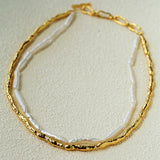 Double-Layer Baroque Stick Pearl Hammered Gold Necklace