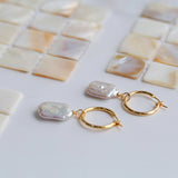 Square Baroque Pearl Drop Hoop Earrings