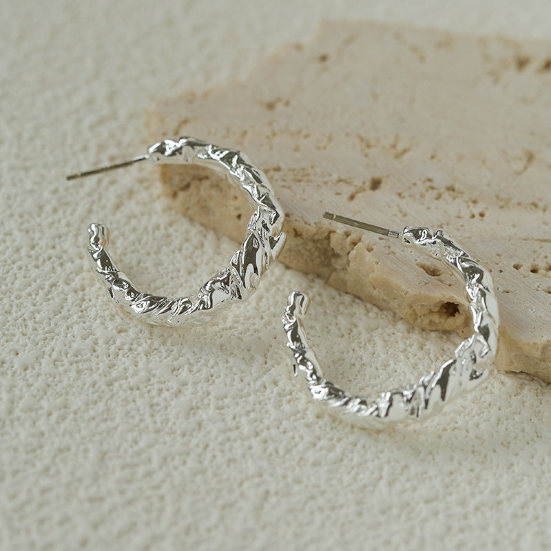 Crinkled Textured C-Hoop Earrings