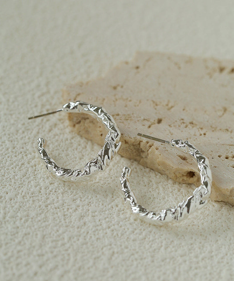 Crinkled Textured C-Hoop Earrings