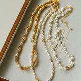 Multi-Pearl Lava Gold Bead Necklace