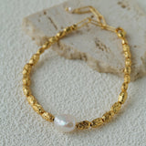 Single Freshwater Pearl Lava Texture Gold Stack Bracelet
