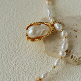 Vintage Baroque Pearl Shell Pendant Adjustable Choker Necklace