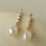 Removable Tassel & Linear Zircon Freshwater Pearl Drop Stud Earrings
