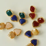 French Vintage Double-Stone Geometric Drop Earrings