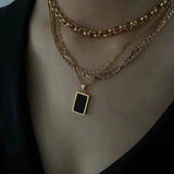 Rectangular Black Onyx Pendant Layering Necklace