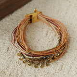 Multi-Strand Boho Woven Cord Natural Stone Coin Bracelet