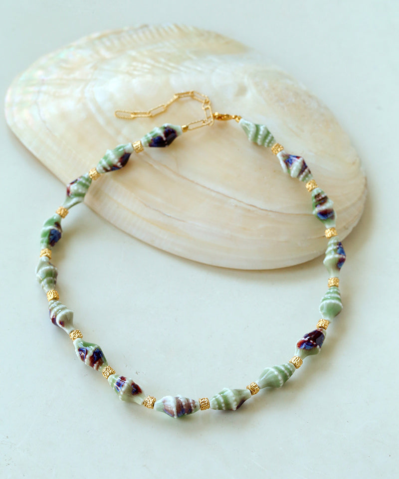 Handmade Ceramic Conch Freshwater Pearl Necklace