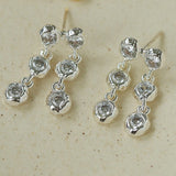 Dual Row Hammered Bezel Cubic Zirconia Tassel Drop Stud Earrings