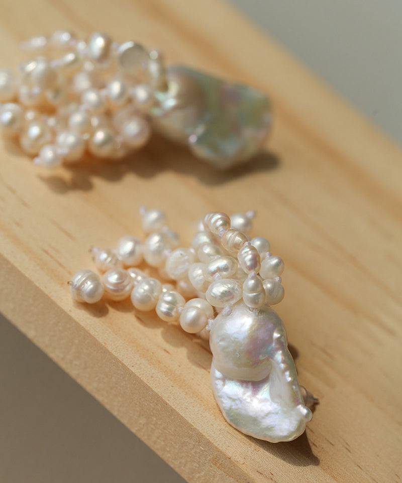 Baroque & Freshwater Pearl Tassel Drop Earrings-2
