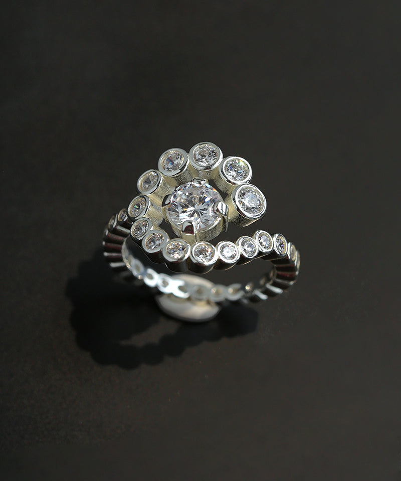 Bubble Spiral Halo CZ Statement Ring