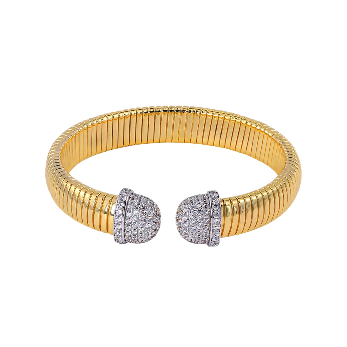 Two-tone pavé round-end cuff bracelet on white background