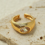 Vintage Ribbed Oval Cubic Zirconia Open Ring