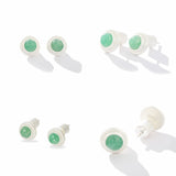 Green Aventurine Brushed Silver Stud Earrings | Minimalist Vacation Jewelry