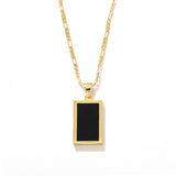Rectangular Black Onyx Pendant Layering Necklace