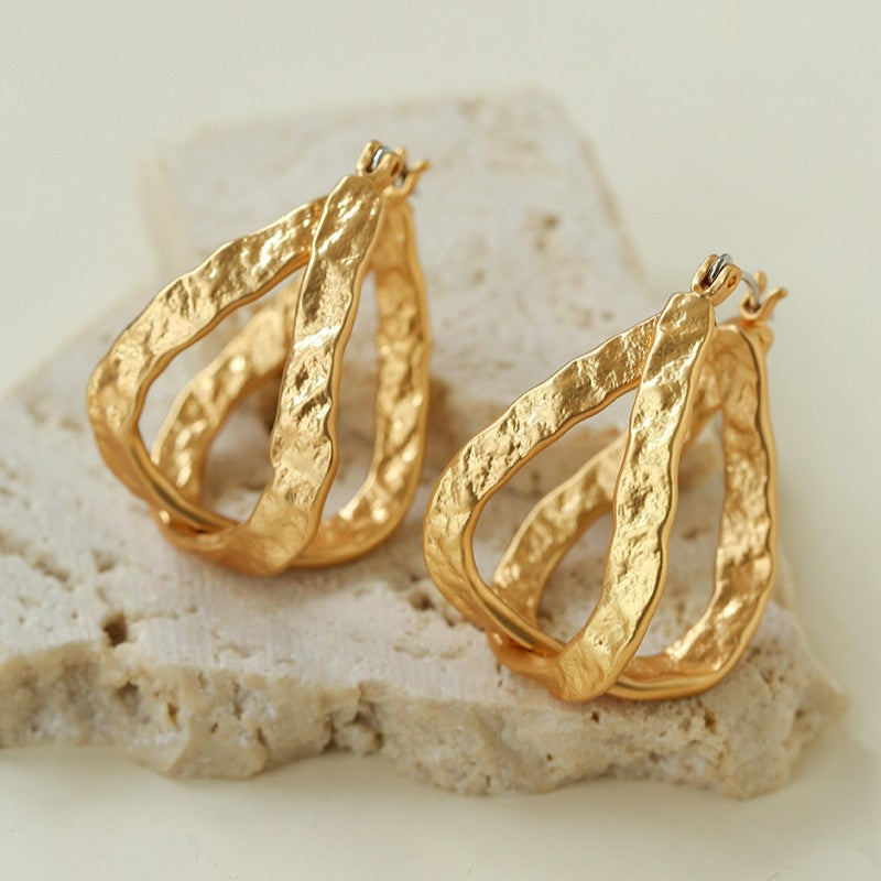 Hammered Sculptural Gold Hoop Earrings