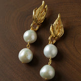 Vintage Flame Wing Natural Freshwater Pearl Drop Earrings