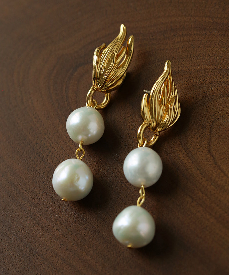 Vintage Flame Wing Natural Freshwater Pearl Drop Earrings