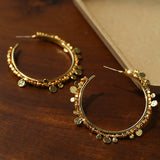 Vintage Gold Disc Fringe Statement Hoop Earrings