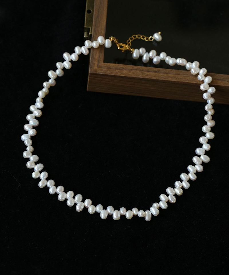 Modern Classic Alternating Rice Pearl Choker - Elegant Natural Freshwater Pearl Necklace