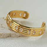Vintage Ribbed Cubic Zirconia Open Cuff Bracelet