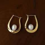 Natural Freshwater Pearl U-Shaped Hoop Earrings