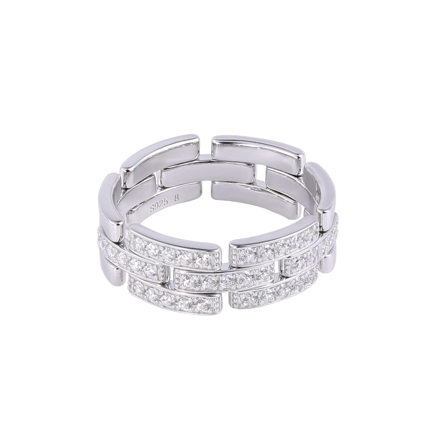 Half Pavé Tank Link Statement Ring - close-up detail | Floysun