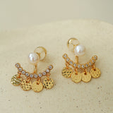 Detachable Freshwater Pearl Hammered Coin Ear Jacket Earrings