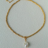 Large Baroque Pearl Pendant Lava Texture Gold Necklace
