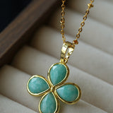 Natural Stone Four-Leaf Clover Necklace