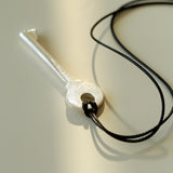 Matte Silver Key Pendant Necklace – Adjustable Black Cord Long Necklace
