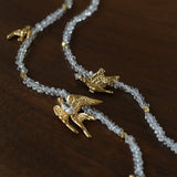 Double Layer Clear Crystal Peace Dove Pendant Necklace