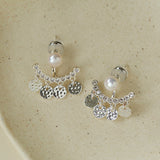 Detachable Freshwater Pearl Hammered Coin Ear Jacket Earrings